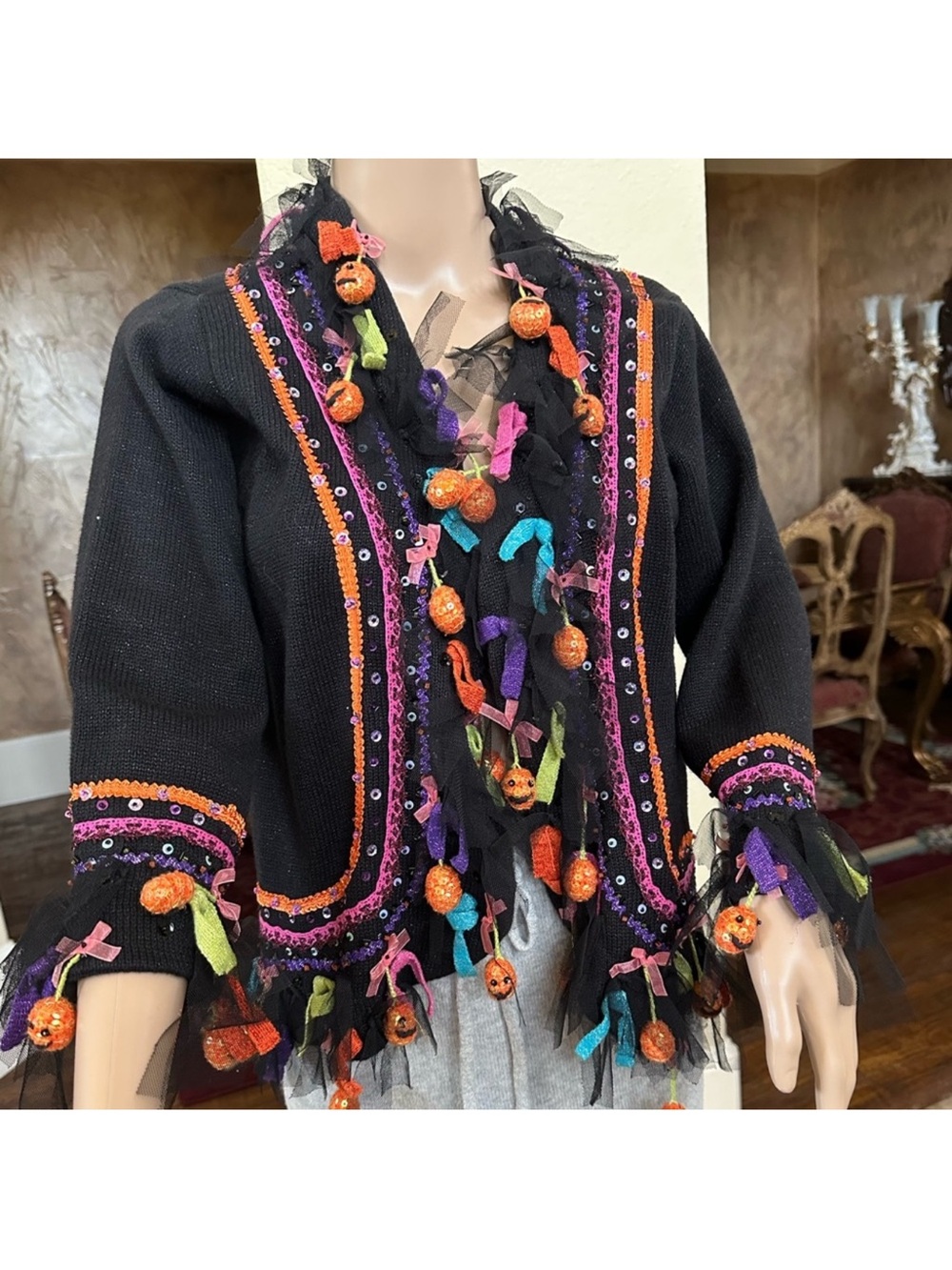 Black Halloween Embellished Women’s Sweater Jacket